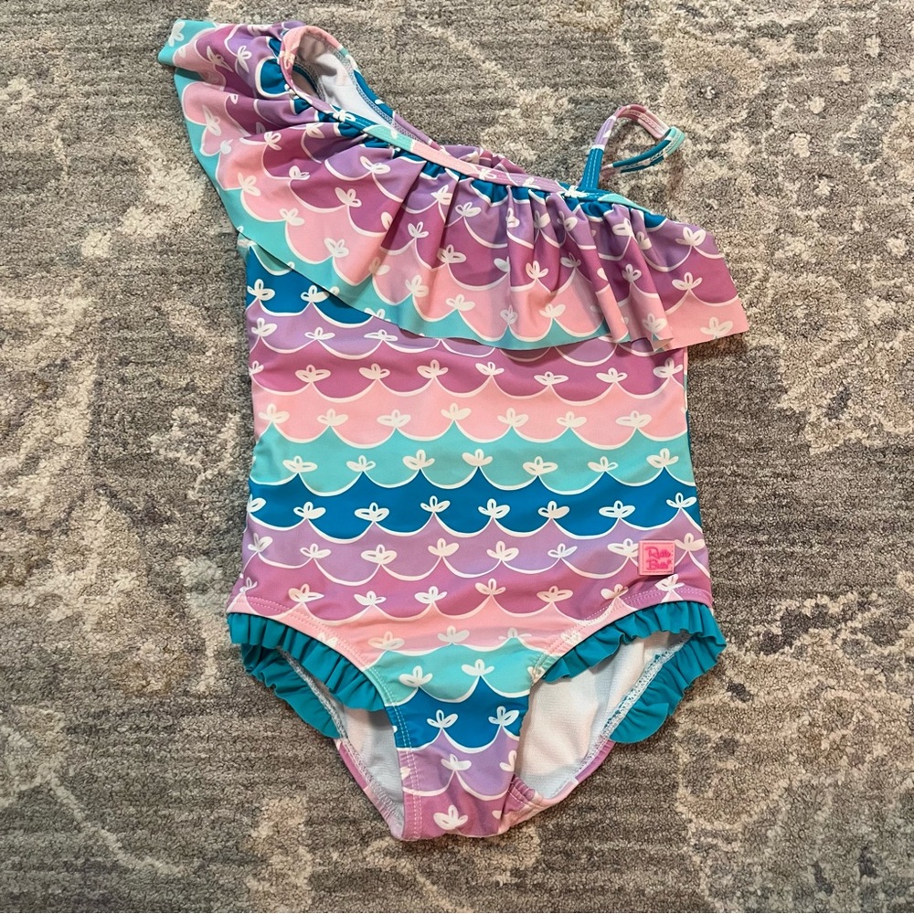 Ruffle Butts Swim One Piece wave mermaid scale pattern 4T